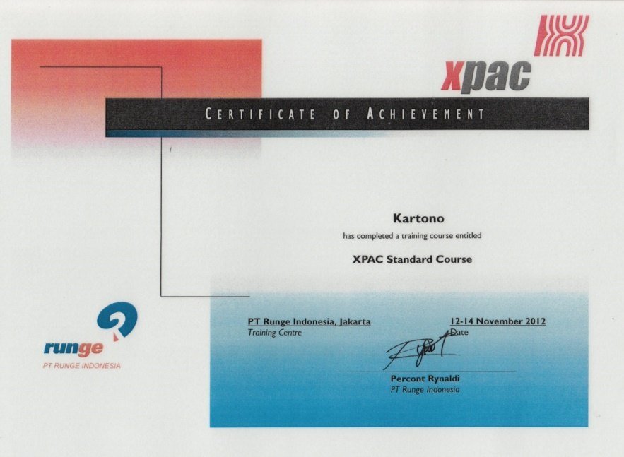 Sertifikat XPAC Standard Course atas nama Kartono